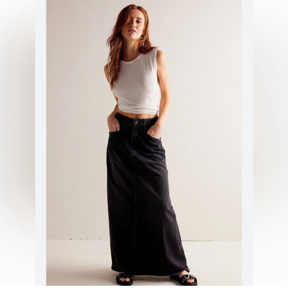 We the Free Come as you are Denim Maxi Skirt - Black - 2 - New with tags